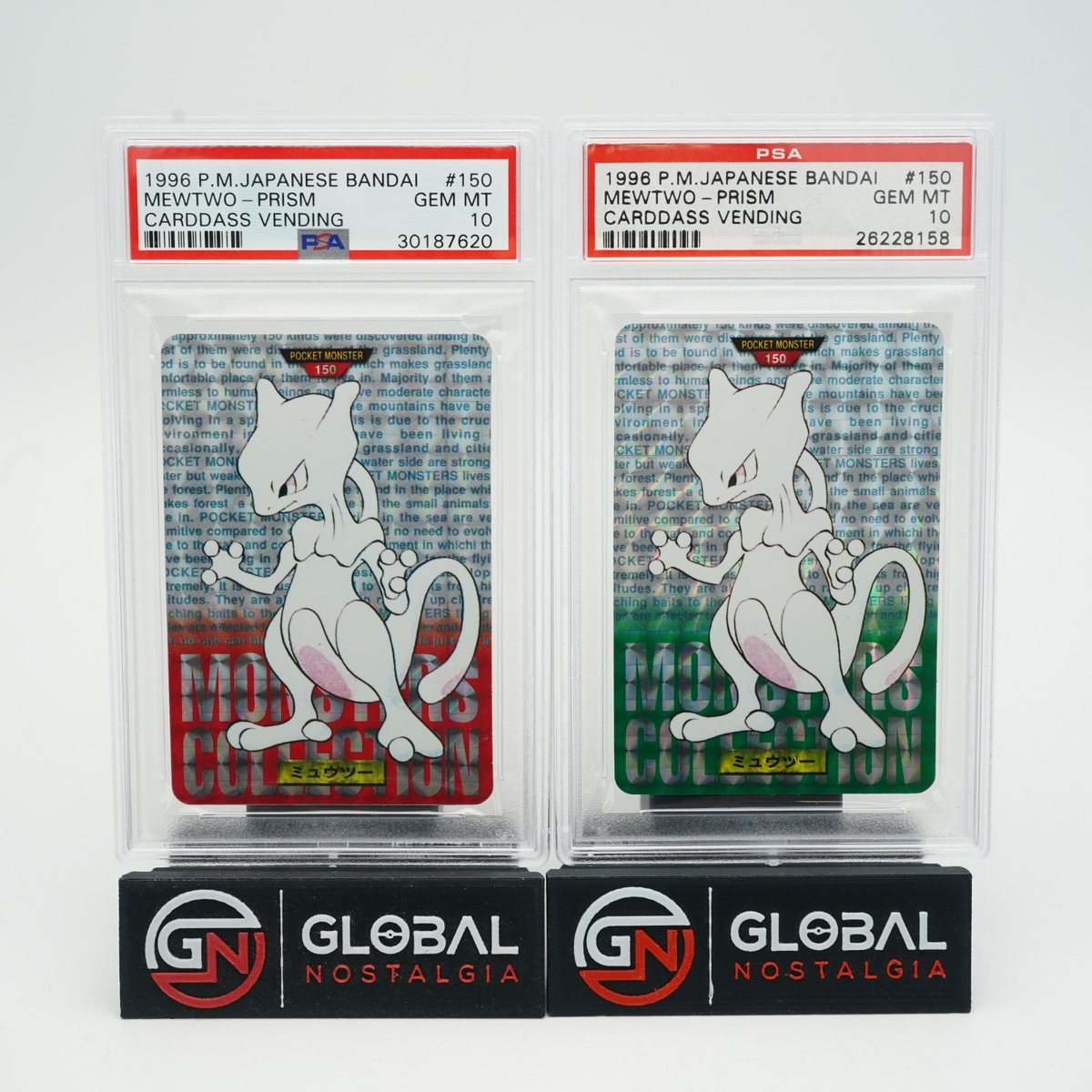 Mewtwo #150 Prism Bandai Carddass Vending Red & Green Japanese 1996 Both PSA 10 – Photo 1