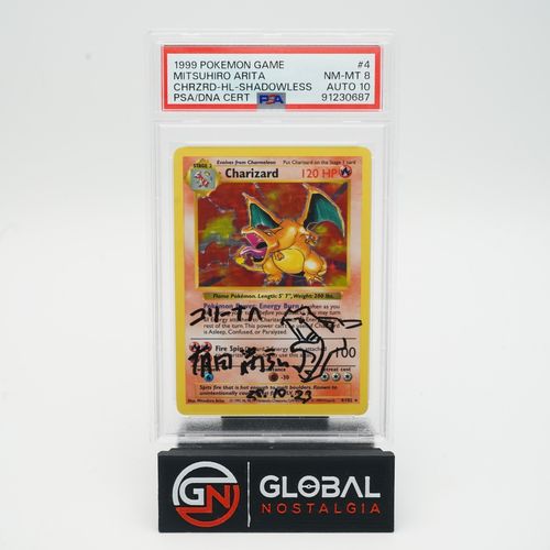 Charizard #4 Mitsuhiro Arita Auto Base Set Shadowless Pokemon 1999 AUTO 10 PSA 8