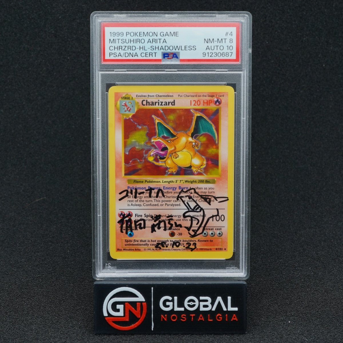 Charizard #4 Mitsuhiro Arita Auto Base Set Shadowless Pokemon 1999 AUTO 10 PSA 8 – Photo 3