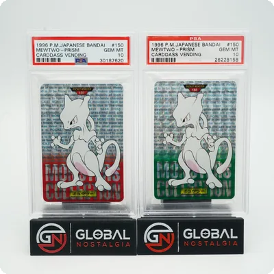 Mewtwo #150 Prism Bandai Carddass Vending Red & Green Japanese 1996 Both PSA 10