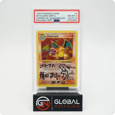 Charizard #4 Mitsuhiro Arita Auto Base Set Shadowless Pokemon 1999 AUTO 10 PSA 8